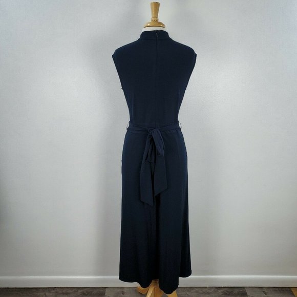 Catherine Malandrino Jumpsuit Cropped Sleeveless V-Neck Tie Waist Navy 6 New - Picture 6 of 12